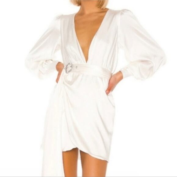 Retrofete Long Sleeve Ivory White Mini Dress Waist Tie Satin Silk Sz Small - Picture 14 of 14